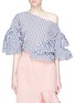 Main View - Click To Enlarge - DAWEI - Gingham check ruffle one-shoulder top