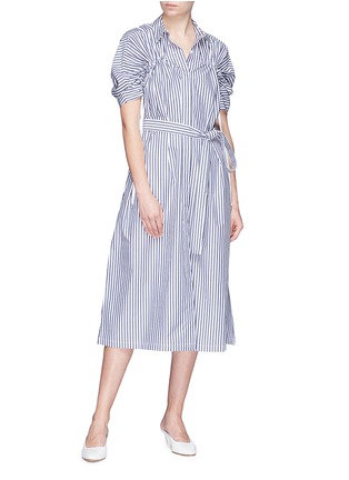 Figure View - Click To Enlarge - FFIXXED STUDIOS - Drawstring yoke stripe belted poplin shirt dress