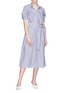 Figure View - Click To Enlarge - FFIXXED STUDIOS - Drawstring yoke stripe belted poplin shirt dress