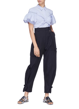 Figure View - Click To Enlarge - 3.1 PHILLIP LIM - Ruffle knot front sleeve stripe shirt