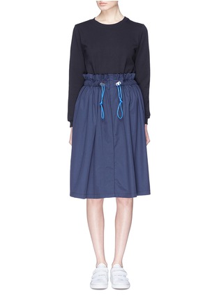 Main View - Click To Enlarge - MINKI - Drawcord long sleeve T-shirt panel nylon dress