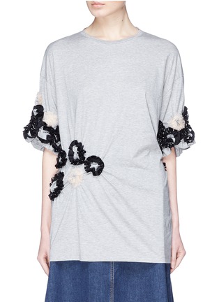 Main View - Click To Enlarge - MINKI - Floral appliqué ruched T-shirt