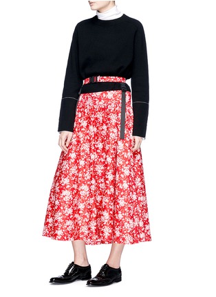Figure View - Click To Enlarge - SHUSHU/TONG - Buckle harness floral print midi skirt