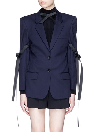 Main View - Click To Enlarge - SHUSHU/TONG - Buckled bow sleeve wool blazer