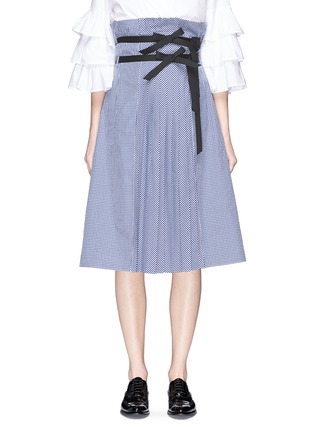 Main View - Click To Enlarge - SHUSHU/TONG - Bow belt check poplin paperbag skirt