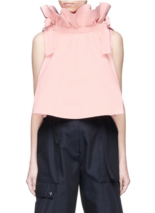 Main View - Click To Enlarge - ANGEL CHEN - Drawstring ruffle collar cropped top