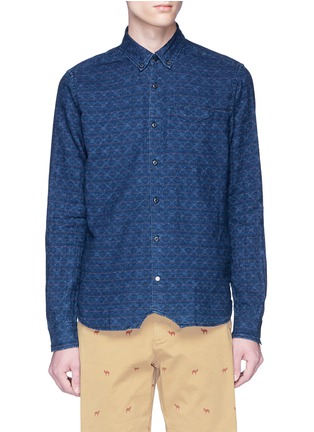 Main View - Click To Enlarge - SCOTCH & SODA - Diamond print linen-cotton herringbone shirt