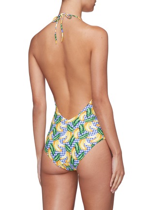 Back View - Click To Enlarge - ONIA - 'Nina' banana print gingham check one-piece swimsuit