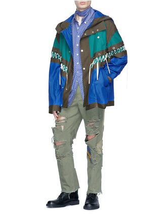 Figure View - Click To Enlarge - JUNWEI LIN - Colourblock lace-up jacket