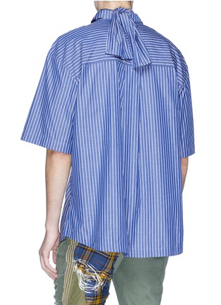 Back View - Click To Enlarge - JUNWEI LIN - Tie collar stripe short sleeve shirt