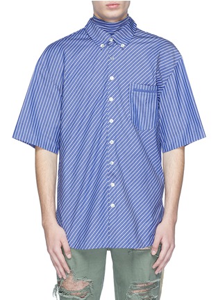 Main View - Click To Enlarge - JUNWEI LIN - Tie collar stripe short sleeve shirt