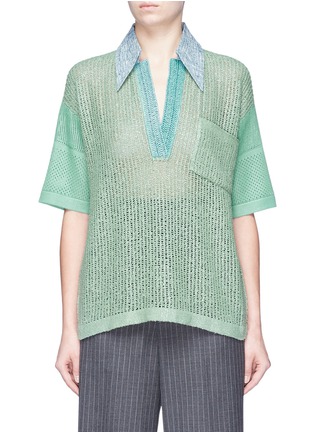Main View - Click To Enlarge - ACNE STUDIOS - 'Temmo' contrast collar knit short sleeve top