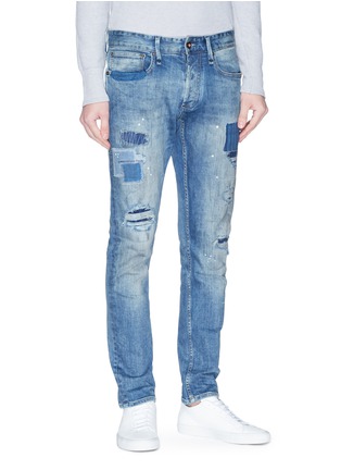 Front View - Click To Enlarge - DENHAM - 'Razor' rip-and-repair slim fit jeans