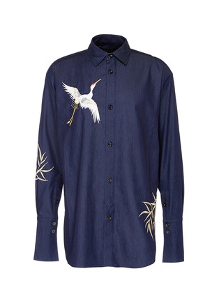 Main View - Click To Enlarge - ANGEL CHEN - Crane embroidered oversized unisex chambray shirt