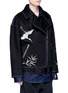 Detail View - Click To Enlarge - ANGEL CHEN - Crane embroidered oversized unisex denim jacket