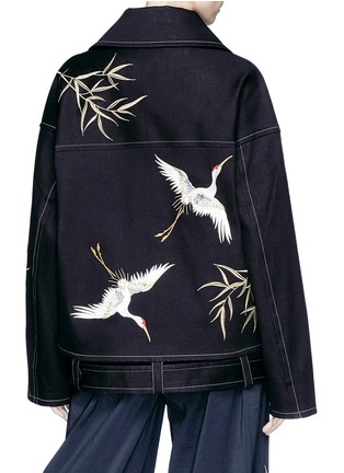 Back View - Click To Enlarge - ANGEL CHEN - Crane embroidered oversized unisex denim jacket