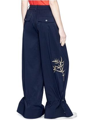 Back View - Click To Enlarge - ANGEL CHEN - Leaf embroidered flared leg unisex jogging pants