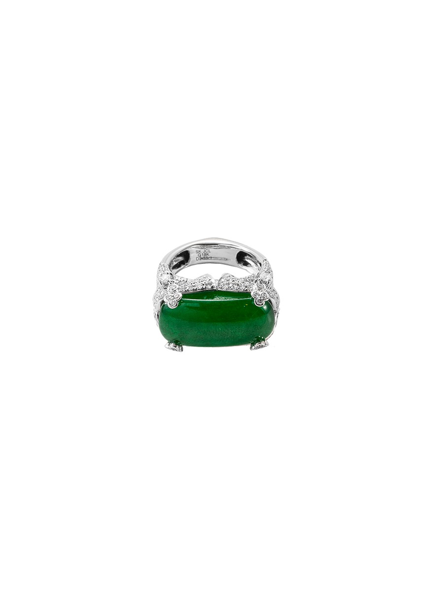 Diamond sapphire jade 18k white gold ring