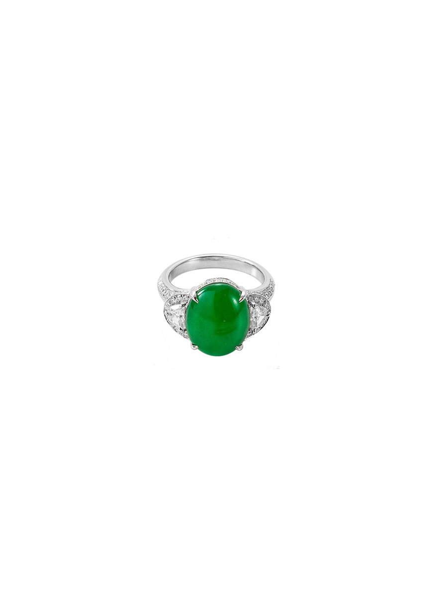 Diamond jade 18k white gold ring