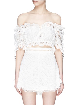 Main View - Click To Enlarge - ZIMMERMANN - 'Lumino Daisy' broderie anglaise off-shoulder cropped top