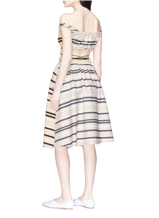 Back View - Click To Enlarge - JW ANDERSON - Two-in-one stripe belted off-shoulder patchwork dress