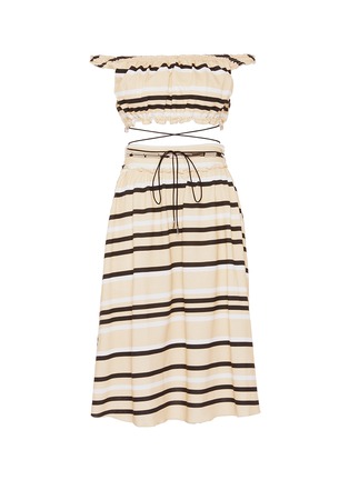 Main View - Click To Enlarge - JW ANDERSON - Two-in-one stripe belted off-shoulder patchwork dress