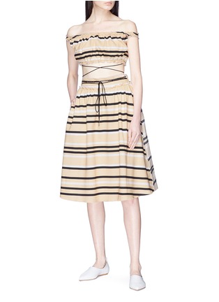 Figure View - Click To Enlarge - JW ANDERSON - Two-in-one stripe belted off-shoulder patchwork dress