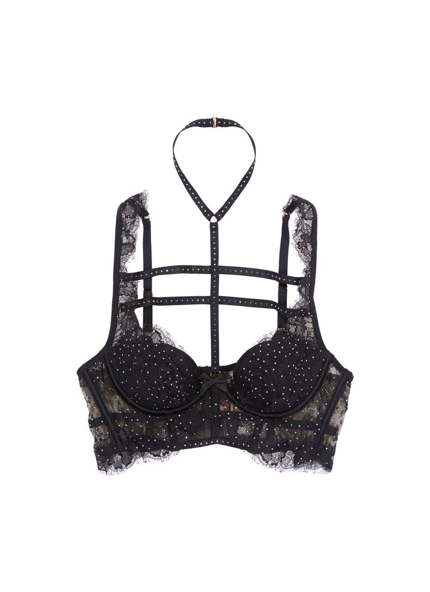 davinah仿水晶蕾丝条纹挂脖内衣