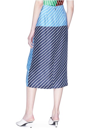 Back View - Click To Enlarge - TIBI - 'Delphina' colourblock stripe ruched silk twill midi skirt