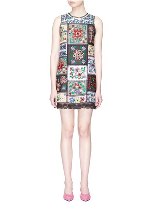 Main View - Click To Enlarge - ALICE & OLIVIA - 'Marcelina' floral embroidered patchwork tunic dress