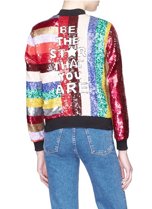 Back View - Click To Enlarge - ALICE & OLIVIA - 'Lonnie' slogan stripe sequinned bomber jacket