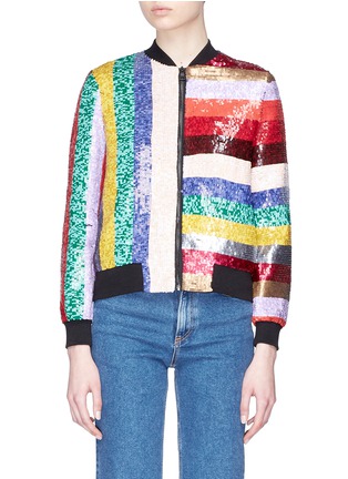 Main View - Click To Enlarge - ALICE & OLIVIA - 'Lonnie' slogan stripe sequinned bomber jacket