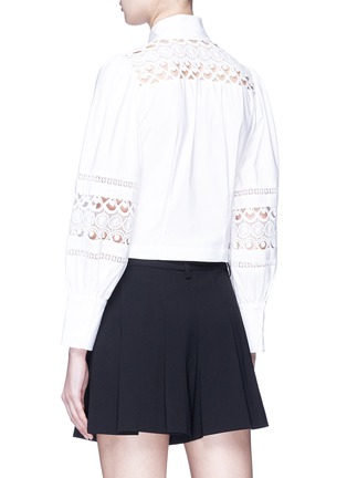 Back View - Click To Enlarge - ALICE & OLIVIA - 'Alvina' pussybow guipure lace panel cropped poplin blouse