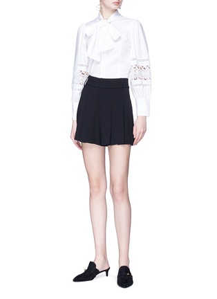 Figure View - Click To Enlarge - ALICE & OLIVIA - 'Alvina' pussybow guipure lace panel cropped poplin blouse