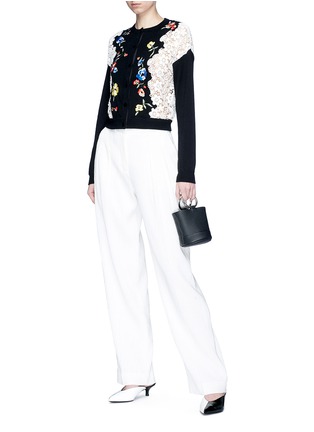 Figure View - Click To Enlarge - ALICE & OLIVIA - 'Leena' floral embroidered panel cardigan