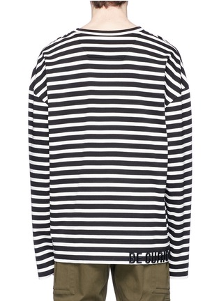 Back View - Click To Enlarge - JUUN.J - Slogan embroidered stripe oversized knit long sleeve T-shirt