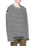 Front View - Click To Enlarge - JUUN.J - Slogan embroidered stripe oversized knit long sleeve T-shirt