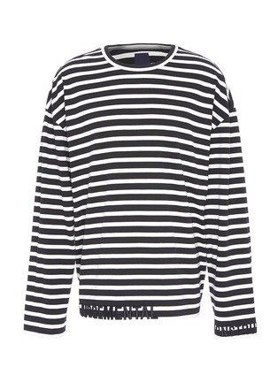 Main View - Click To Enlarge - JUUN.J - Slogan embroidered stripe oversized knit long sleeve T-shirt