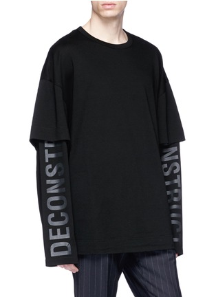 Front View - Click To Enlarge - JUUN.J - Slogan embroidered photographic print layered long sleeve T-shirt
