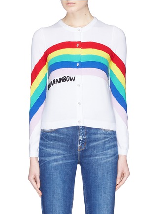 Main View - Click To Enlarge - ALICE & OLIVIA - 'Ruthy' rainbow slogan embroidered cardigan