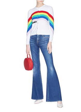 Figure View - Click To Enlarge - ALICE & OLIVIA - 'Ruthy' rainbow slogan embroidered cardigan