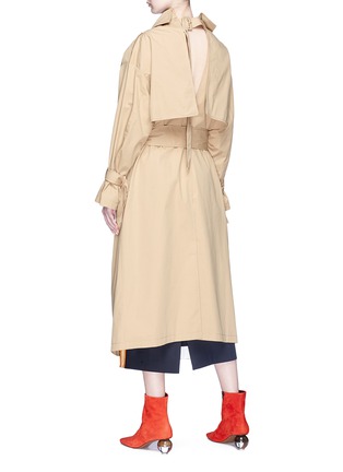 Back View - Click To Enlarge - 73437 - Buckled plunge back belted oversized trench coat