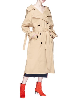 Figure View - Click To Enlarge - 73437 - Buckled plunge back belted oversized trench coat