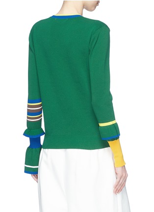 Back View - Click To Enlarge - ENFÖLD - Asymmetric stripe ruffle sleeve sweater