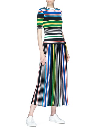 Figure View - Click To Enlarge - ENFÖLD - Variegated stripe pleated rib knit skirt