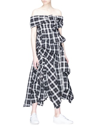 Figure View - Click To Enlarge - ENFÖLD - Check plaid patchwork maxi skirt
