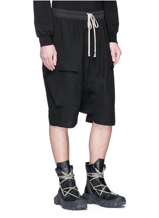 Front View - Click To Enlarge - RICK OWENS  - 'Pods' drop crotch poplin cargo shorts