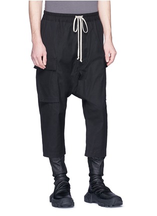 Front View - Click To Enlarge - RICK OWENS  - 'Pods' drop crotch poplin cropped cargo pants
