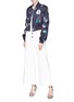 Figure View - Click To Enlarge - HELEN LEE - Geometric bunny print cropped silk bomber jacket