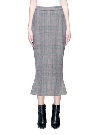 Main View - Click To Enlarge - HELEN LEE - Check plaid front vent midi pencil skirt